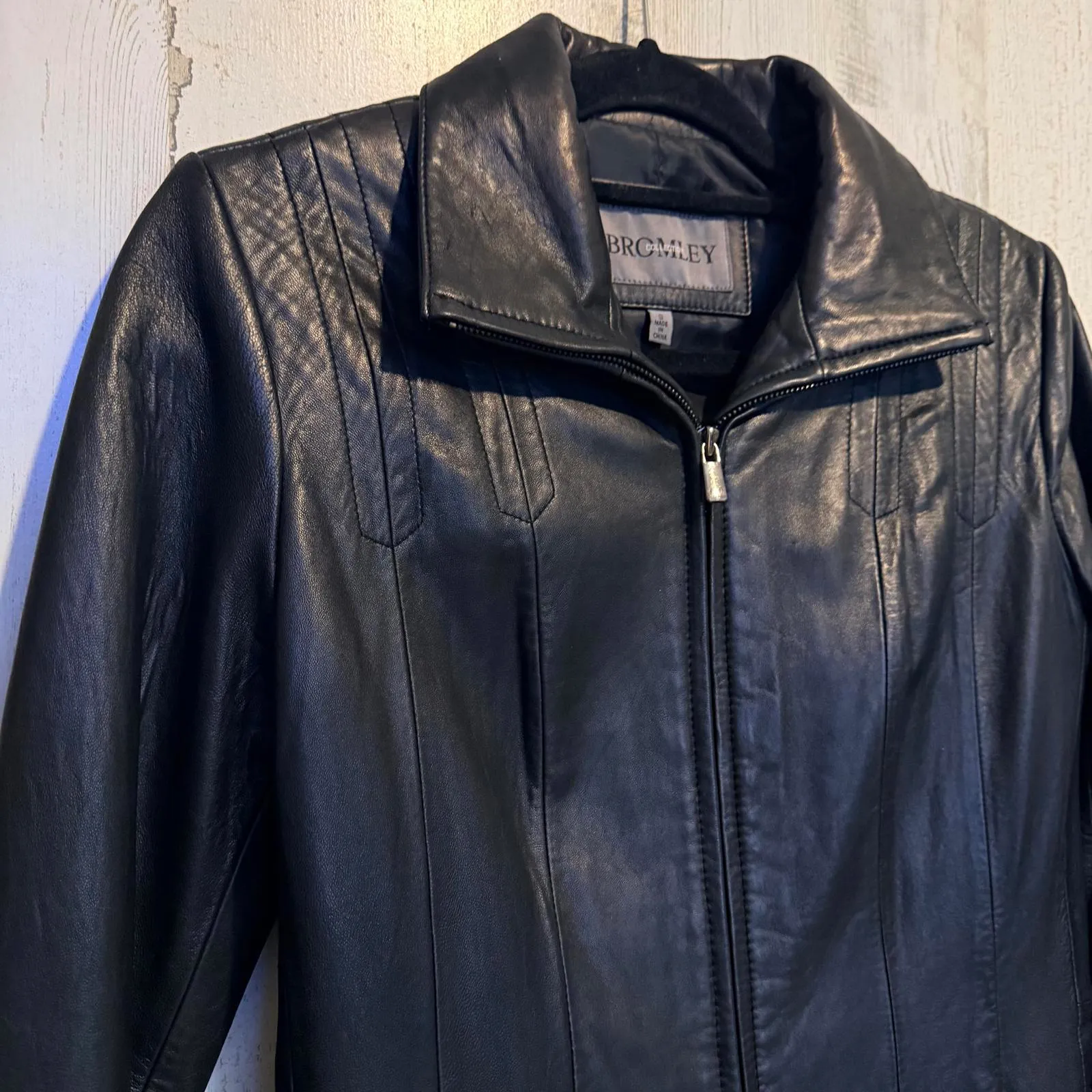 Bromley Genuine Leather Jacket Black Zip Front Classic Moto Women’s Small - Image 9