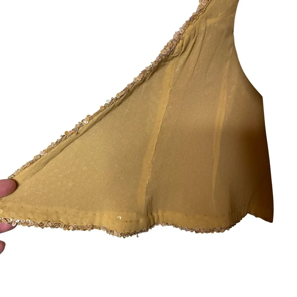 Vintage Y2K Handmade Luxury Gold Sequin Halter neck crop top sz XS - Image 4