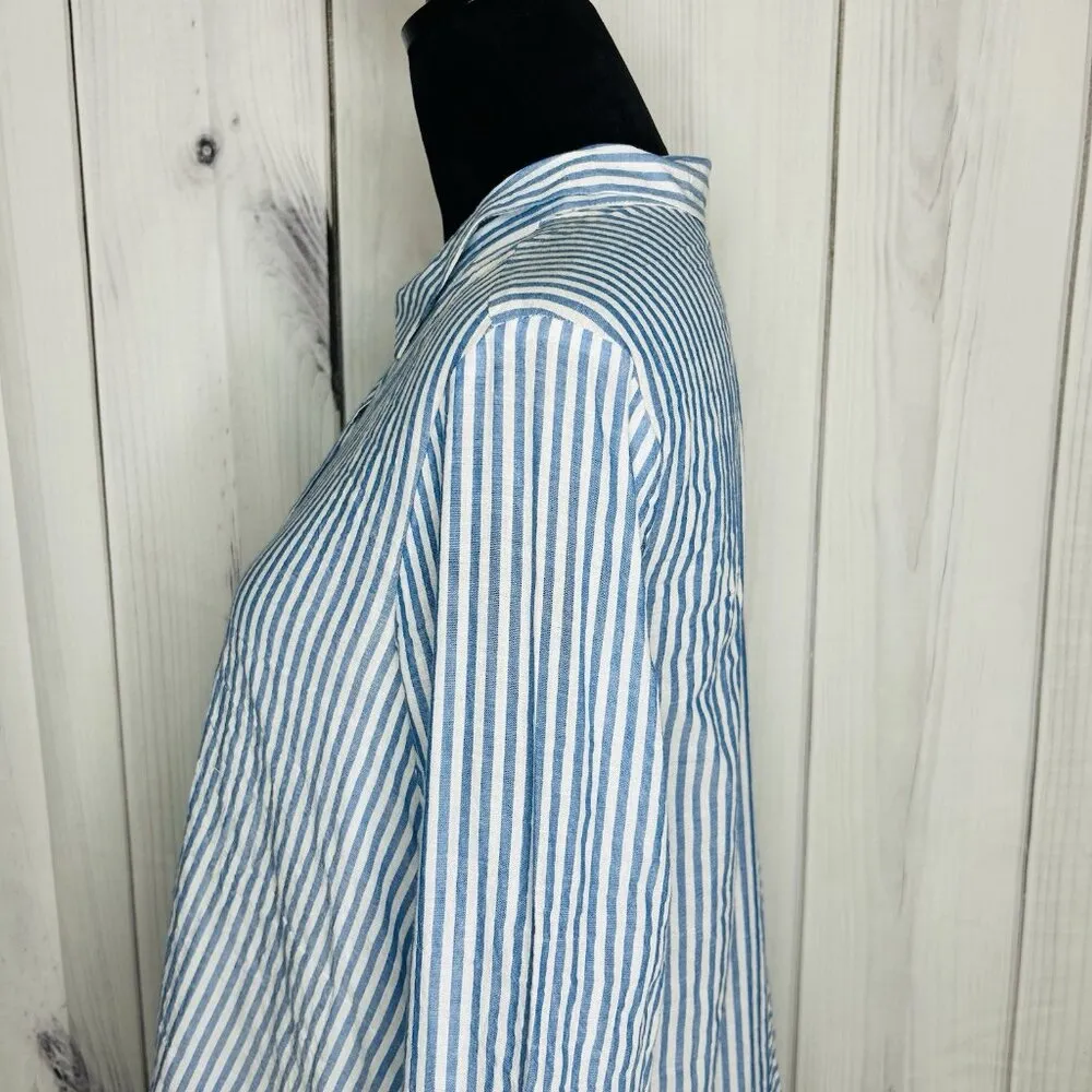 Habitat Clothes To Live In Button Up Blouse Crinkle Blue White Striped Size XS - Image 5