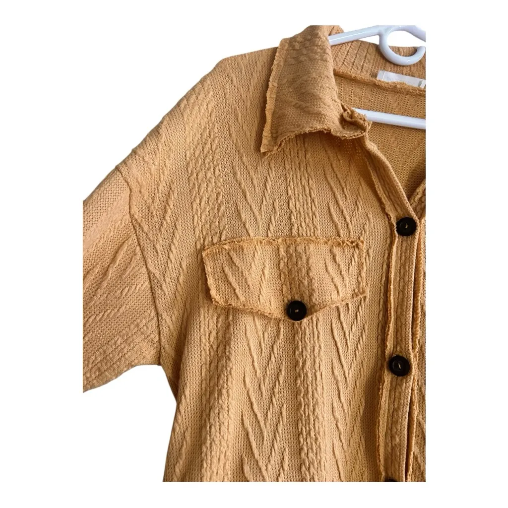 Bucket list mustard cable weave button down collared shirt L/XL Gold Size L - Image 2