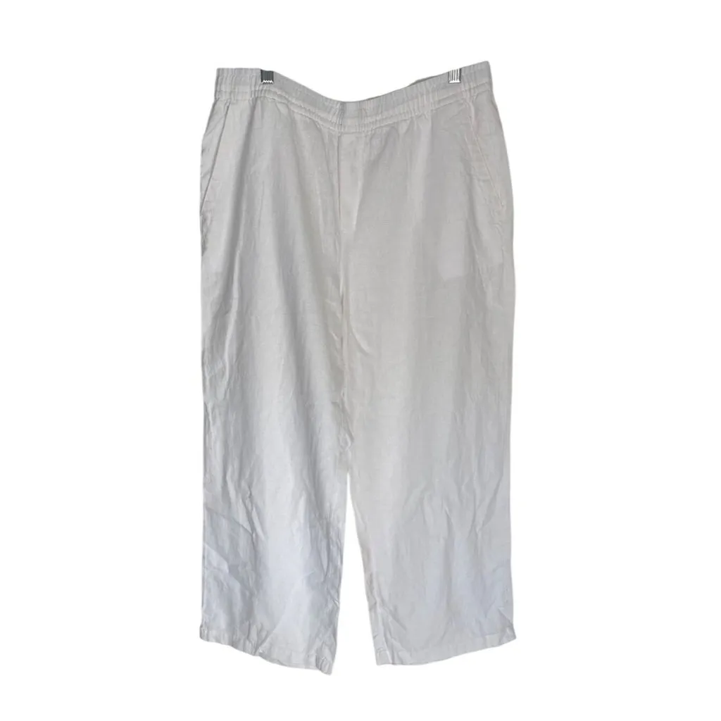 Old Navy Lg White Linen-Blend Relaxed Fit Elastic Waist Pants Back Pocket Detail - Image 9
