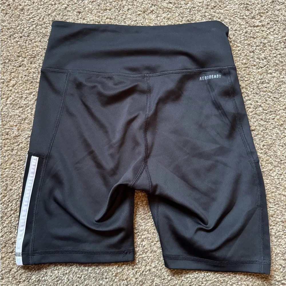 Adidas Womens 3 Stripe High Waist Bike Shorts (Black/White, Small) - Image 7