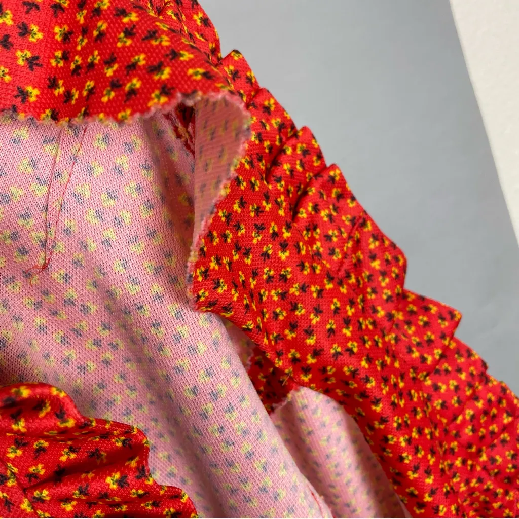 Vintage Prairie Dress 70s Calico Orange Maxi Plus‎ Size Retro Short Sleeve Retro - Image 14