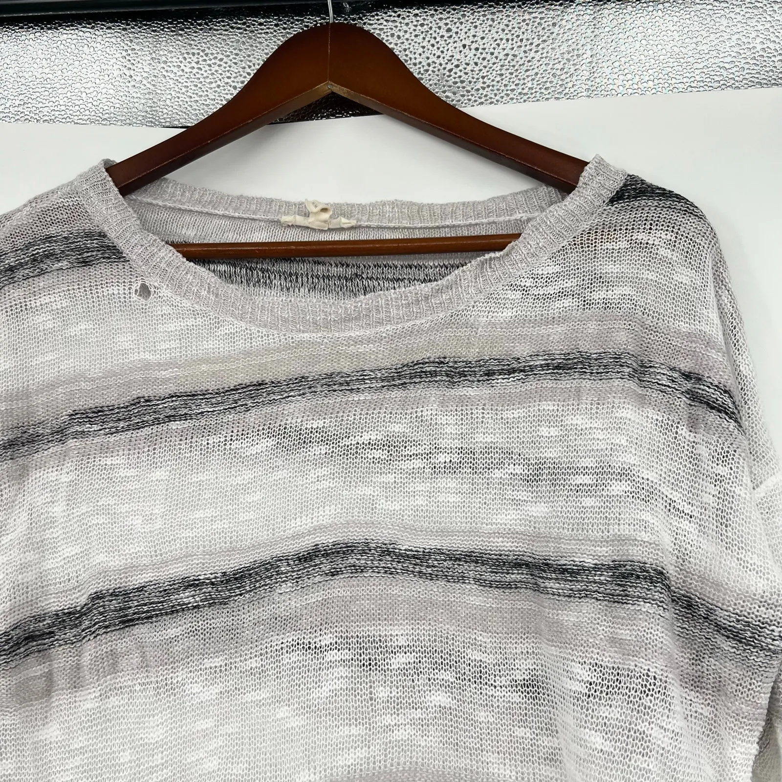 Eileen Fisher neutral color linen blend pullover open knit sweater size medium - Image 3