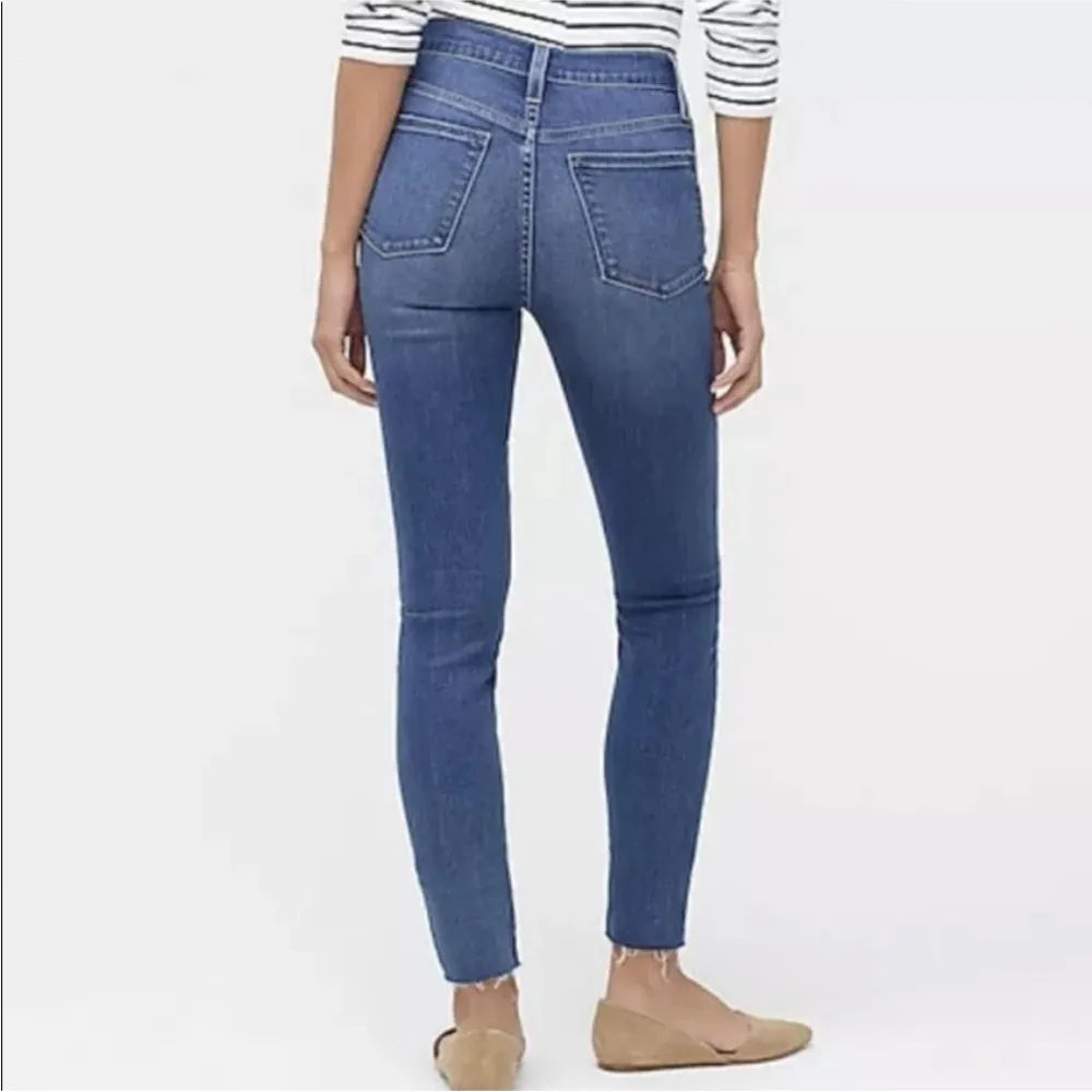 J. Crew High Rise Skinny Jeans Sz 29 Button Fly Stretch Medium Dark Wash Raw Hem - Image 2