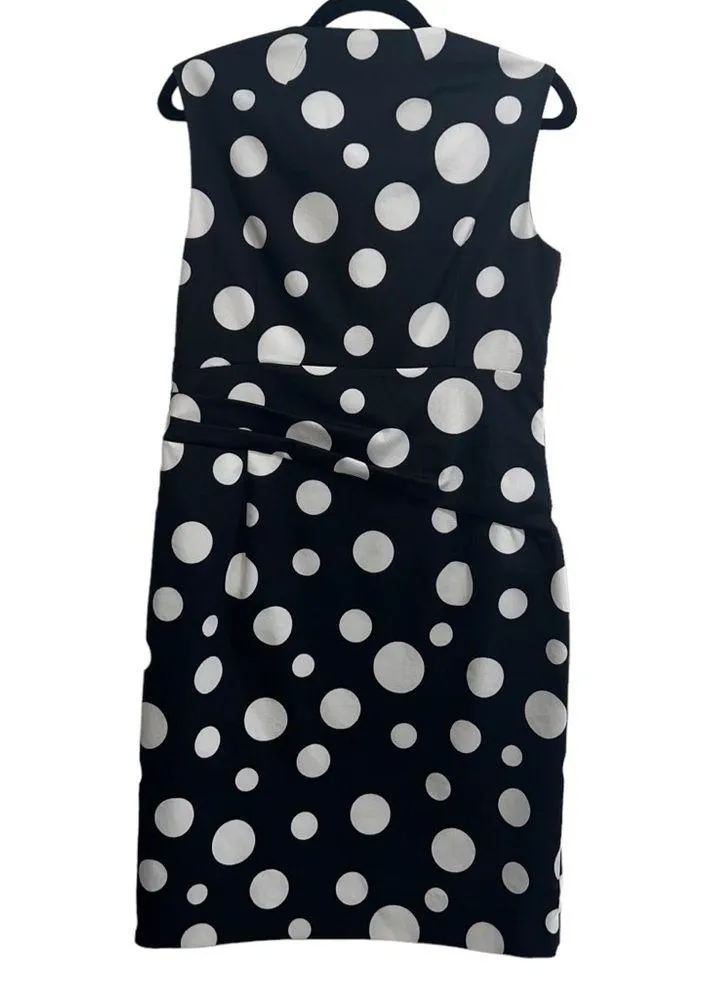 Elsa Polka Dot Faux Wrap Sheath Dress Black & Ivory - Image 8