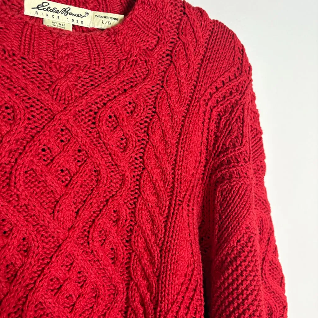 Vtg Eddie Bauer red cable knit fisherman sweater - Image 2