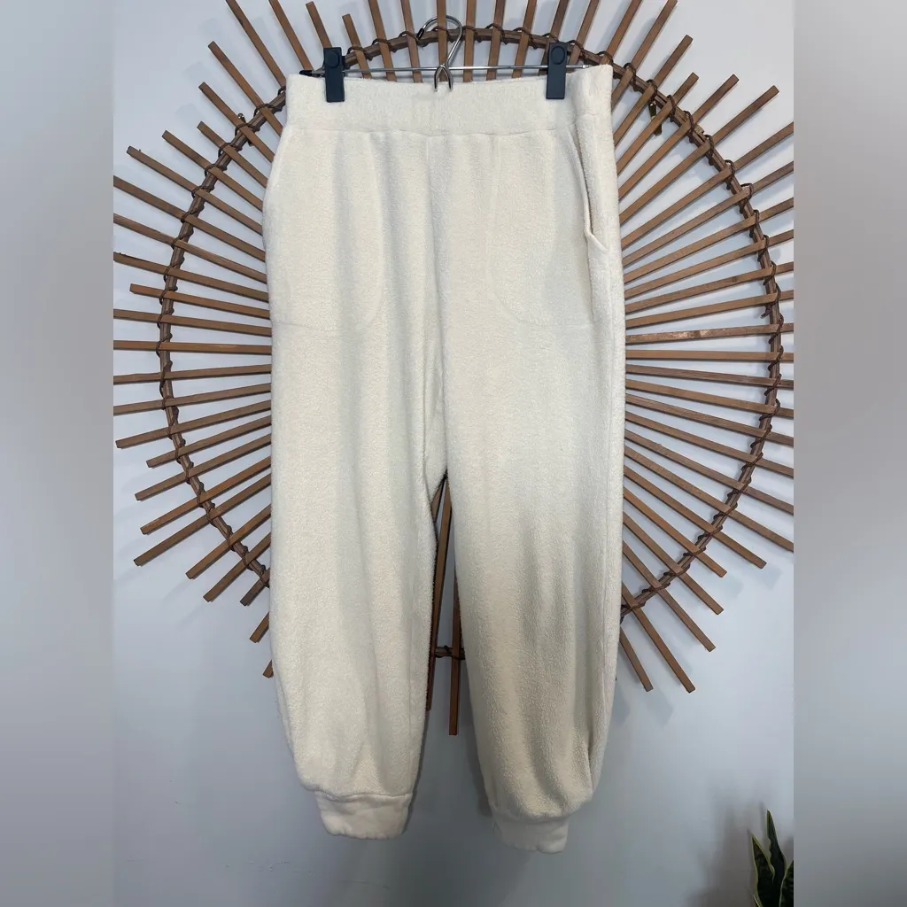 Sundry Faux Sherpa Patch Pant Joggers Cozy Ecru Loungewear Small - Image 5
