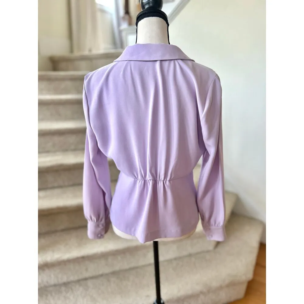 J.Crew Lavender Purple Faux Wrap V-Neck Long Sleeve Blouson Blouse - Image 4