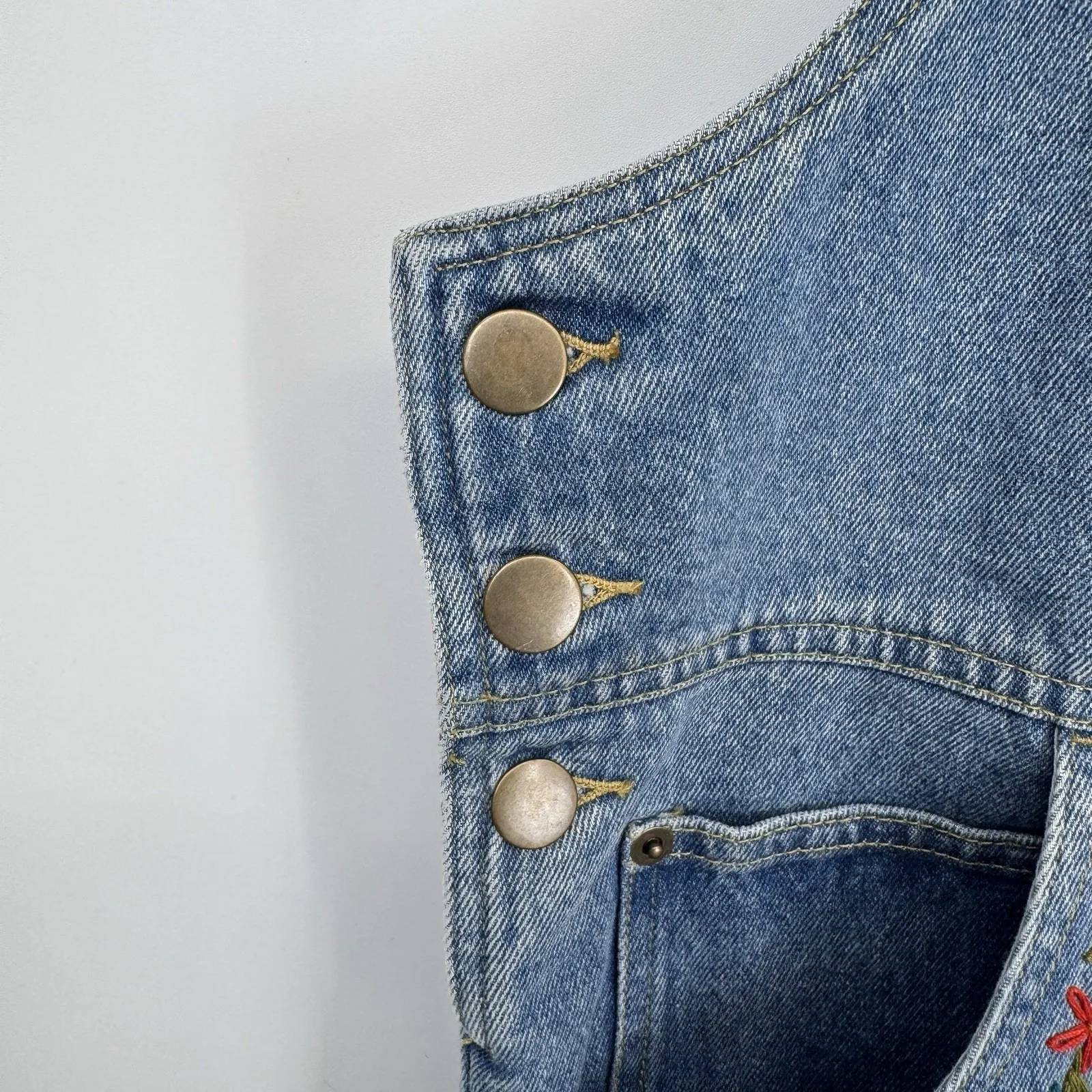 Vintage Carole Little Denim Jumper Dress Large Blue Jean Embroidered Cotton NEW - Image 6