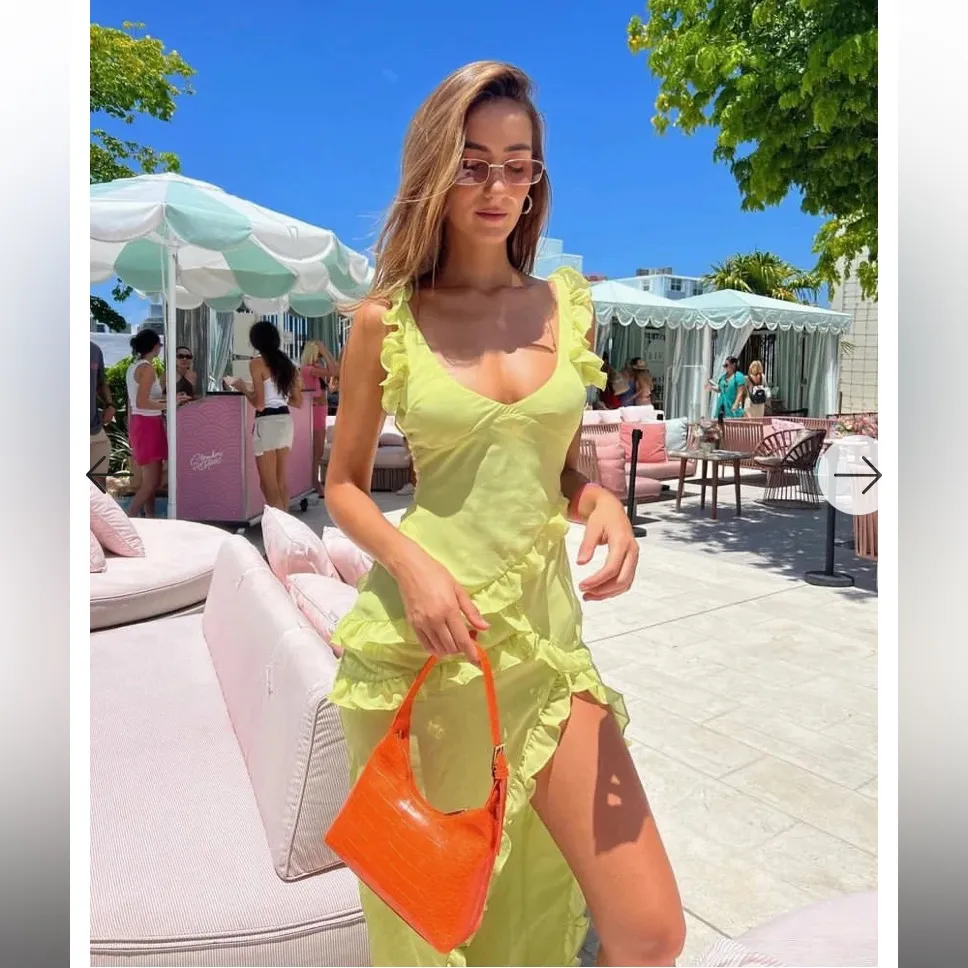 HOUSE OF‎ CB 'Pixie' Lime Ruffle Maxi Dress NWOT size XS - Image 2