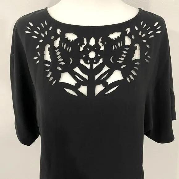 RACHEL  Laser Cut Floral Birds Top Dolman Sleeve Blouse Black Size XS - Image 7
