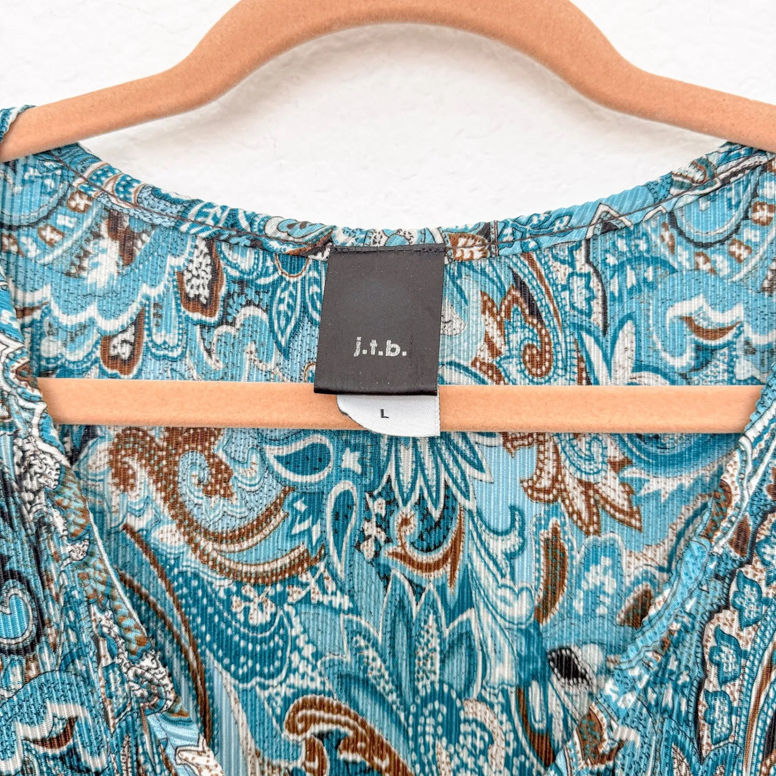 Y2K J.T.B Womens Top‎ Size L Blue Paisley Pleated Asymmetrical Boho Chic Fairy Size L - Image 4