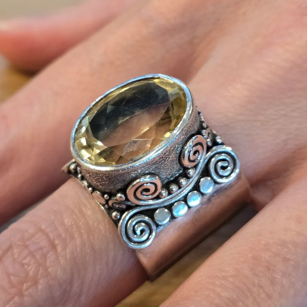 Solid Sterling Silver 925 Ring Genuine Citrine Ring Sz 7 - Image 3