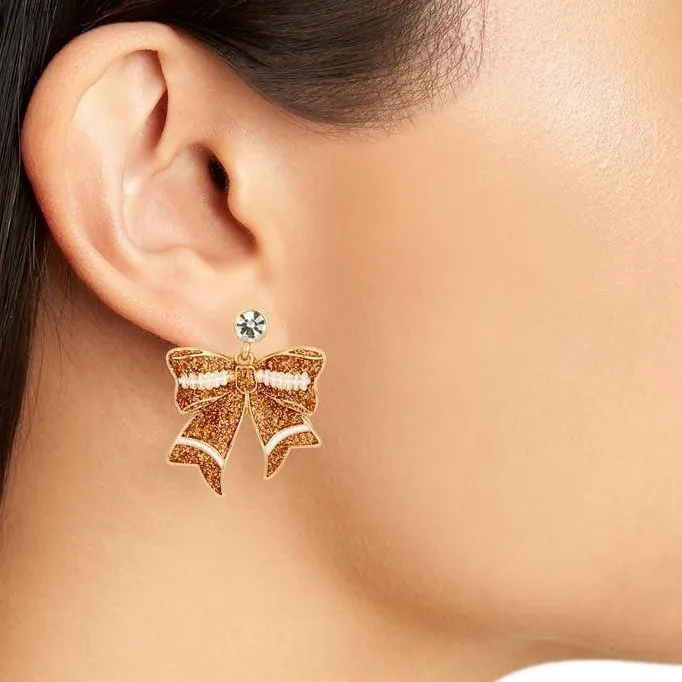 Nordstrom Leith Football Sparkle Bow‎ Drop Earrings - Brown/Gold Tone - NWT - Image 2