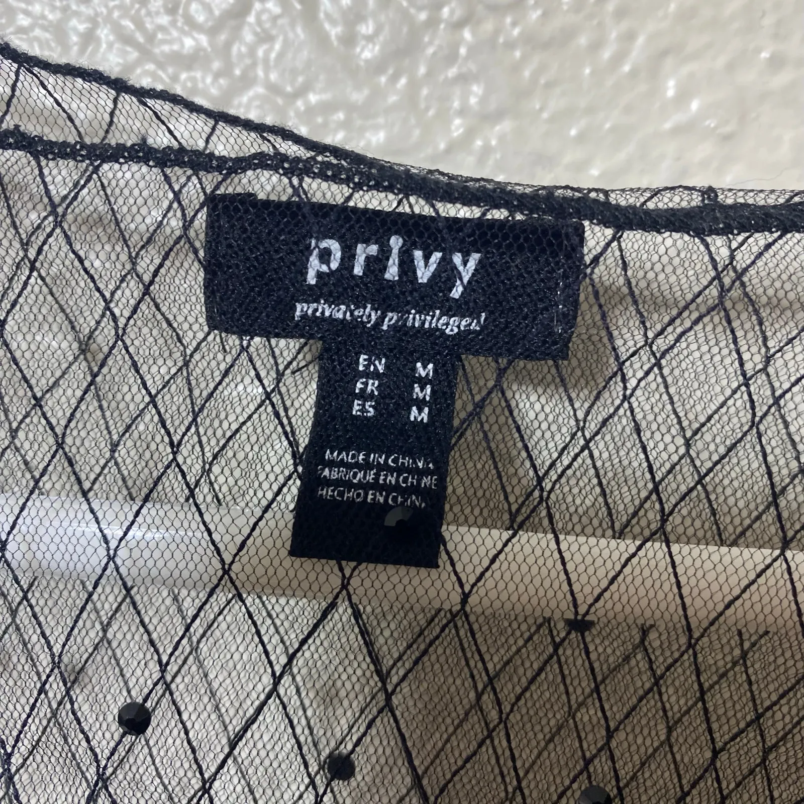 Privy Mesh Rhinestone Mong Sleeve Top Size Medium Fairy Grunge Edgy Punk - Image 3