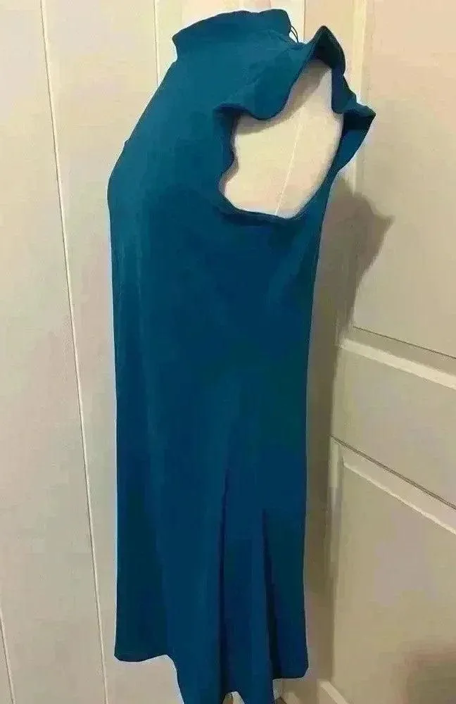 Susana Monaco Mock Neck Ruffle Sleeve Teal Mini Dress XL $198 New - Image 2