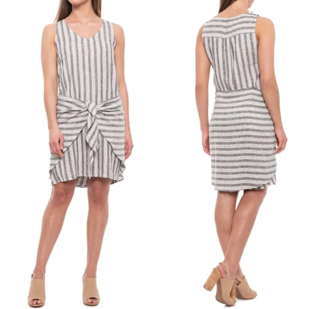 Drew  linen stripe‎ tie front dress sleeveless - Image 2