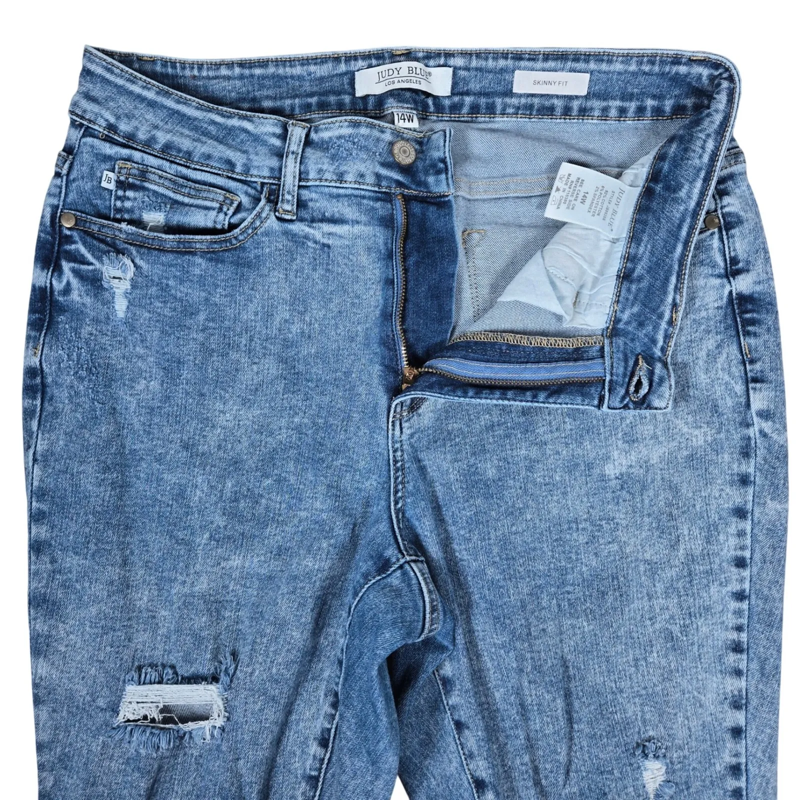 Judy Blue Skinny Fit Jeans Women 14W‎ Distressed Wash Blue Denim - Image 3
