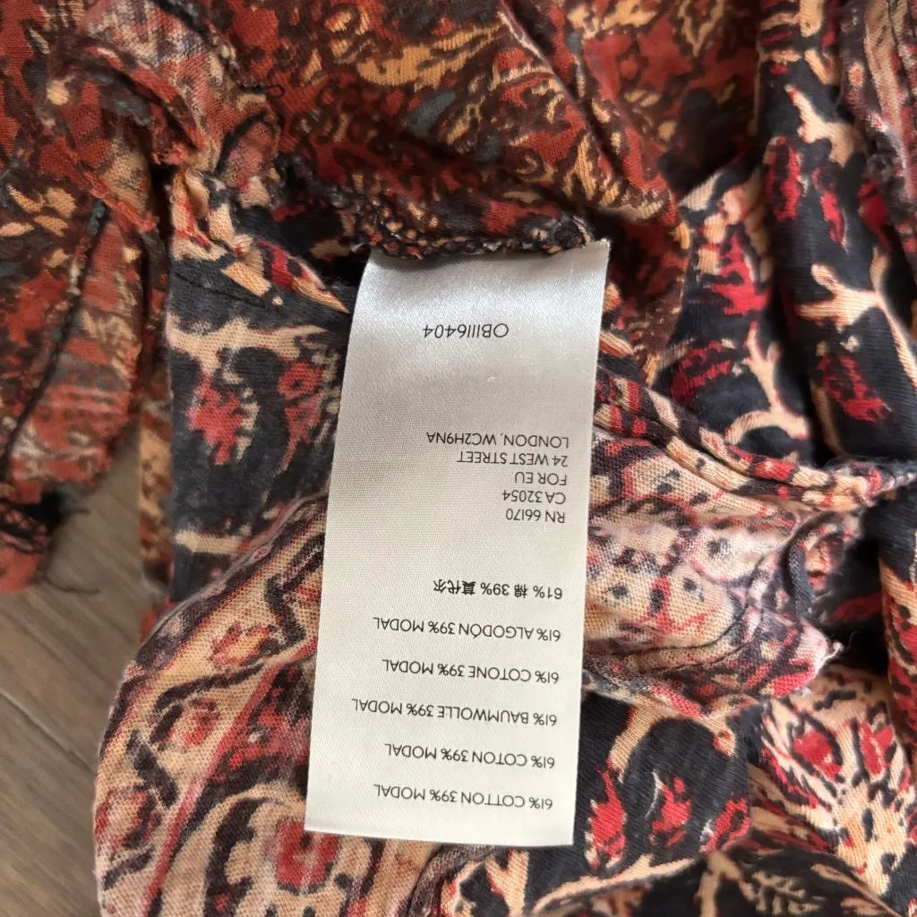 Free People Peach Short Sleeve Patterned Top - Size XS - Image 2