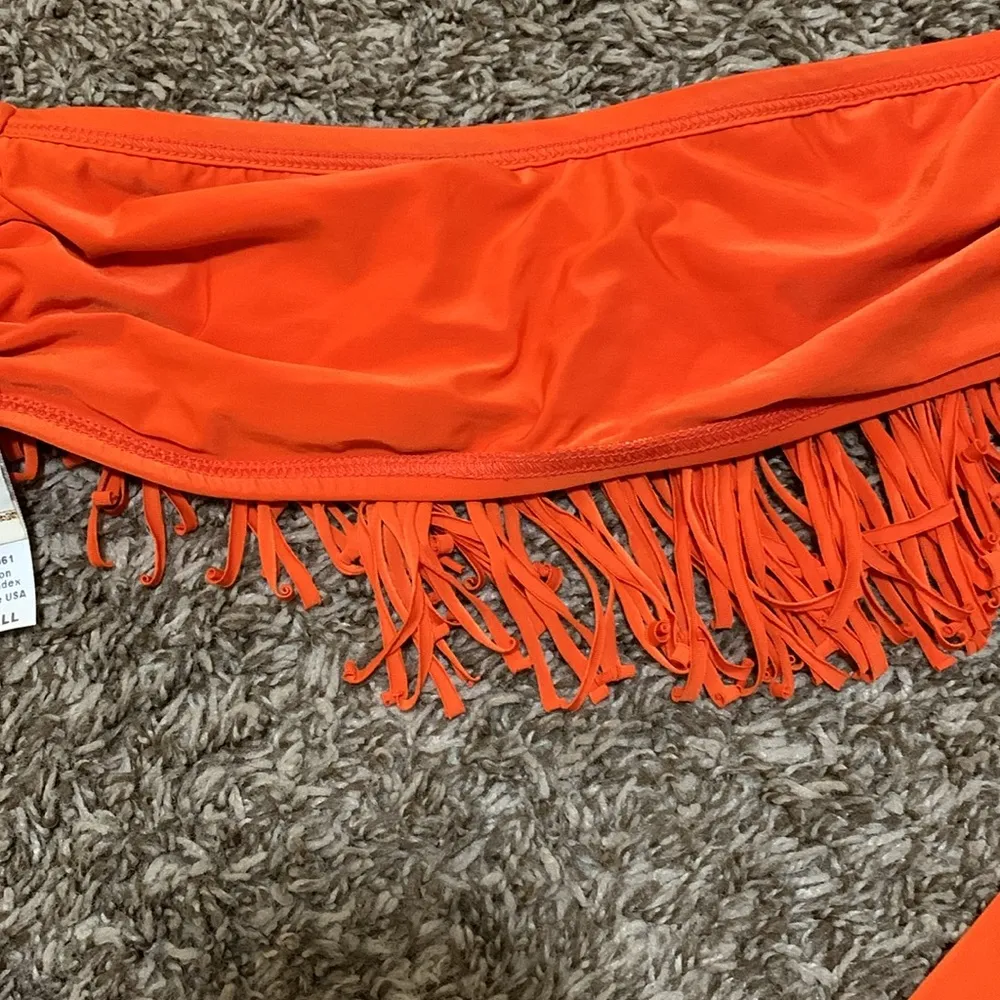 L*SPACE made in the OC woman X-SMALL bandeau orange fringe swimsuit top - Image 5