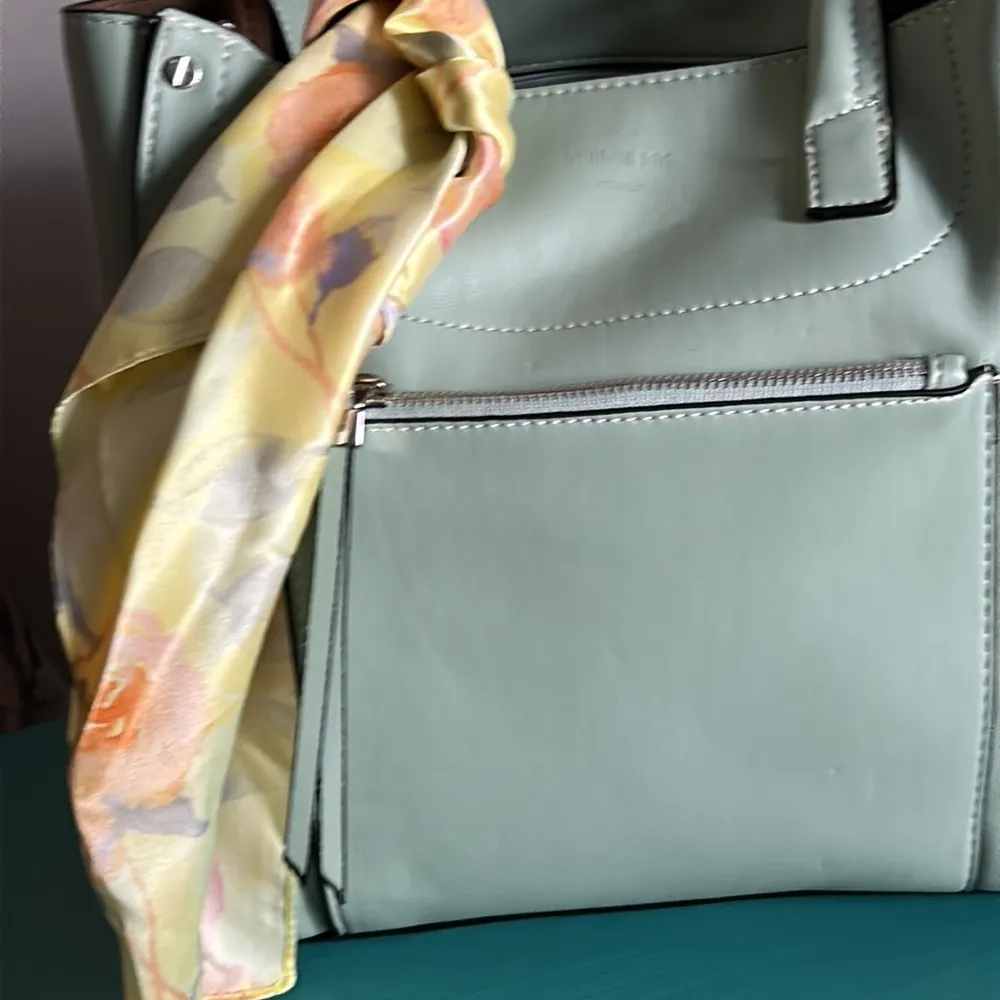 New London Fog  Vegan Leather Shopper Tote with Floral Scarf Purse Fob - Image 12