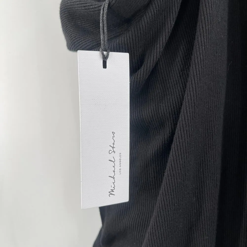 MICHAEL STARS Opaline Dress Size Petite Large Ribbed Black Ultra Rib Midi NWT - Image 5