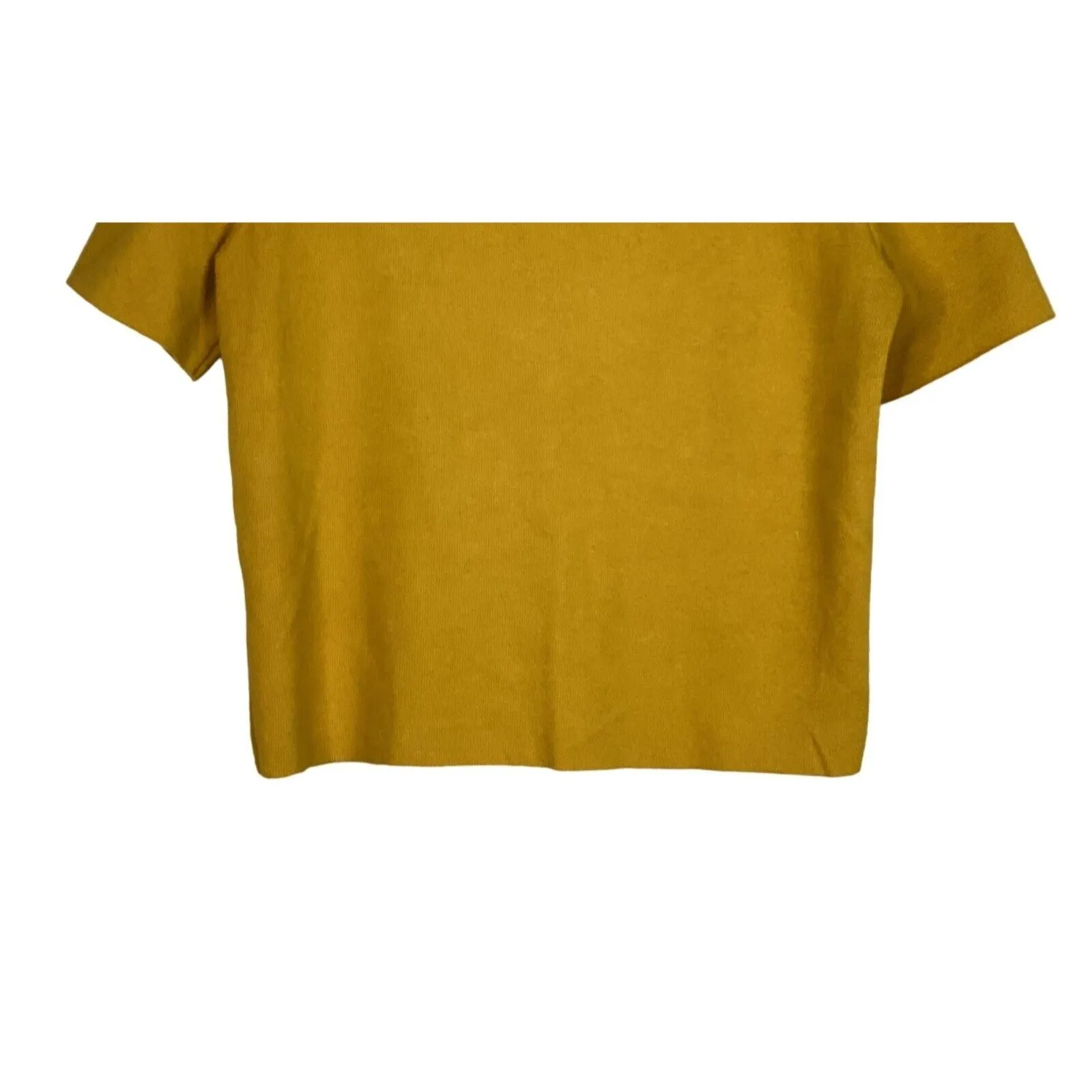 Zara Crop Ribbed Short Sleeve Mock Neck Raw Hem Crop Knit Top M Mustard Yellow - Image 7