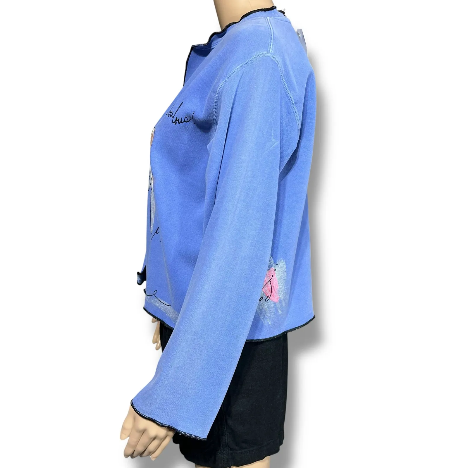 Vintage Stick Chics Womens Hand Painted Sweatshirt Button Closure Blue Medium - Image 4