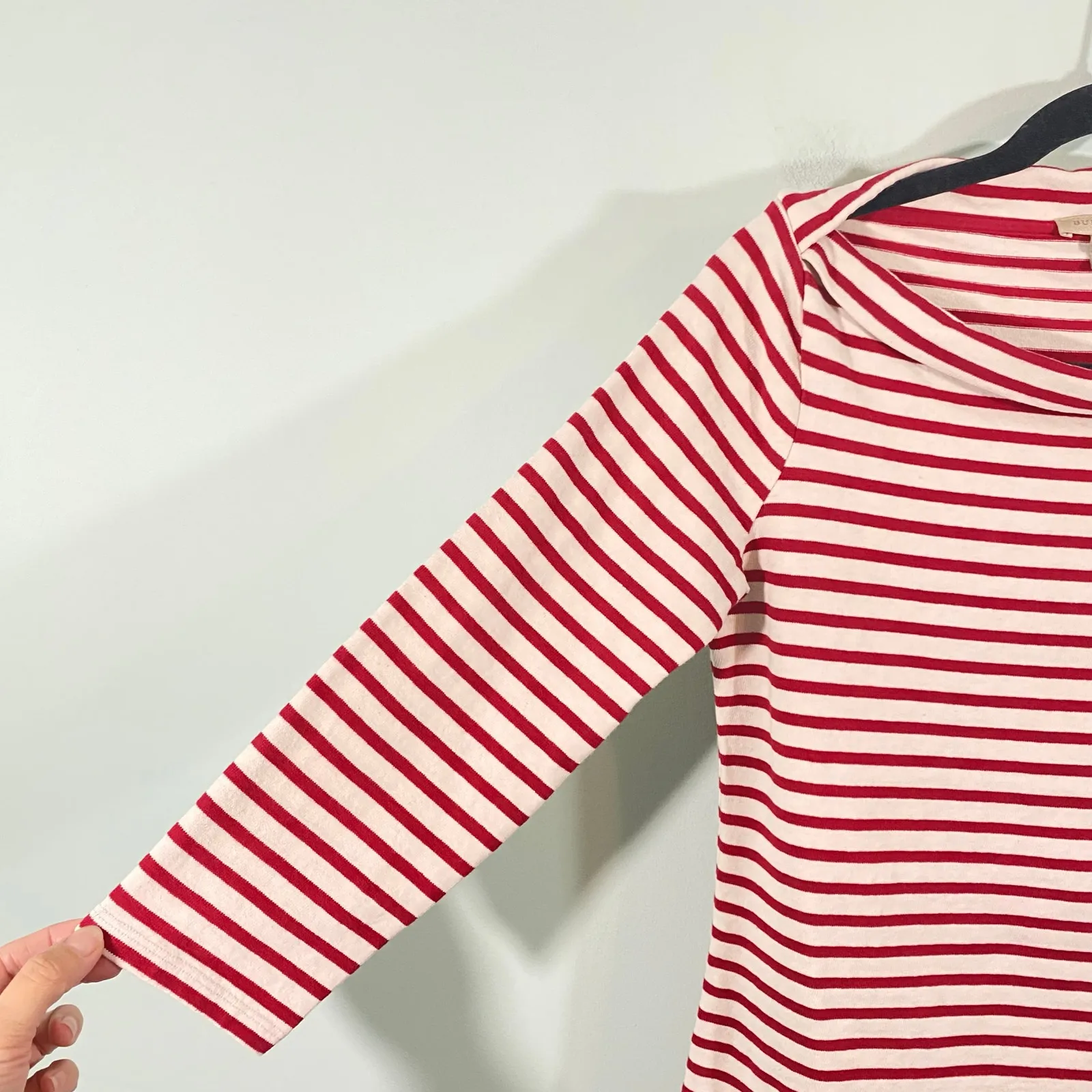 Burberry Brit Women Red & Cream Striped Boat Neck Quarter Sleeve Top Size S - Image 6