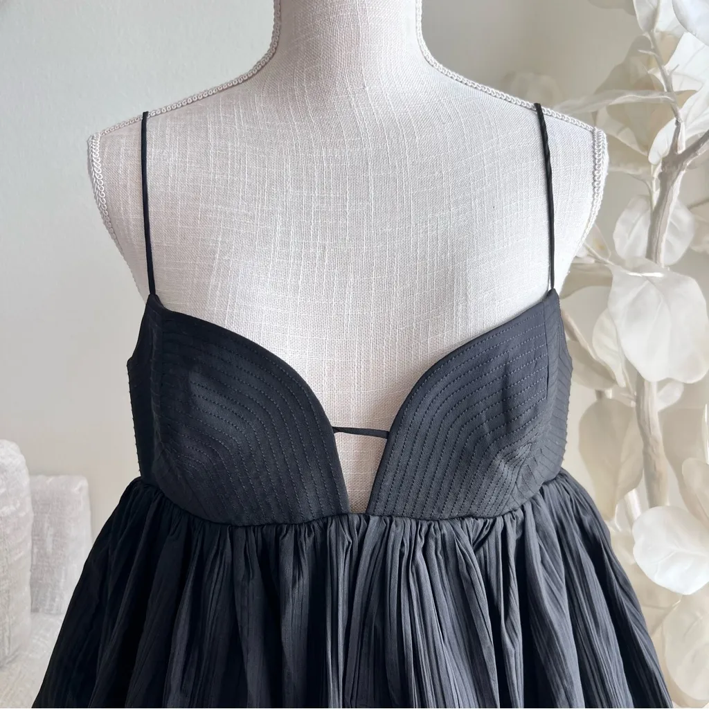 Acler Palermo Black Bubble Hem Spaghetti Straps Mini Dress Size 8 - Image 3