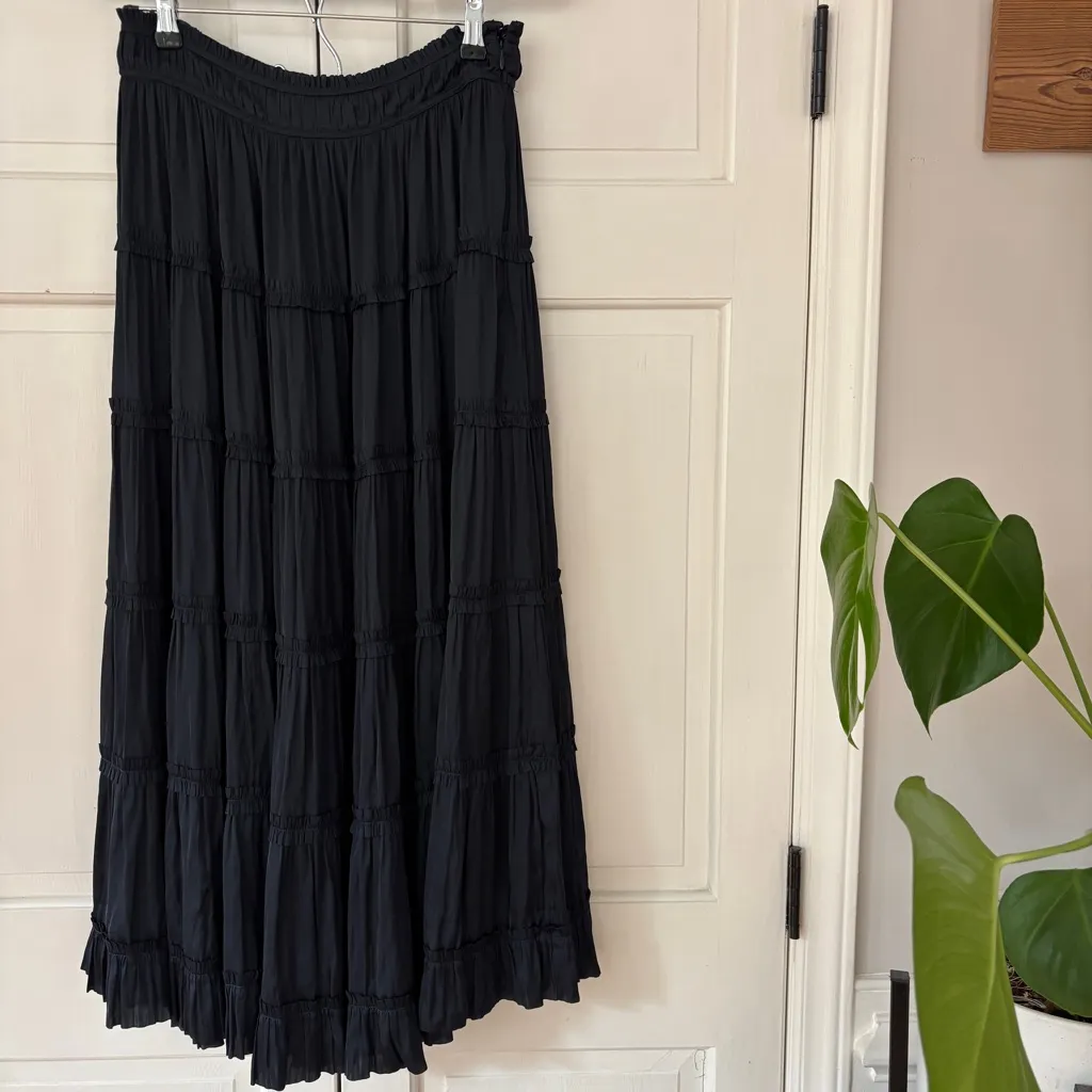 Ulla Johnson Louise Tiered Midi Skirt Midnight Navy Blue Plisse Satin Size 8 - Image 5