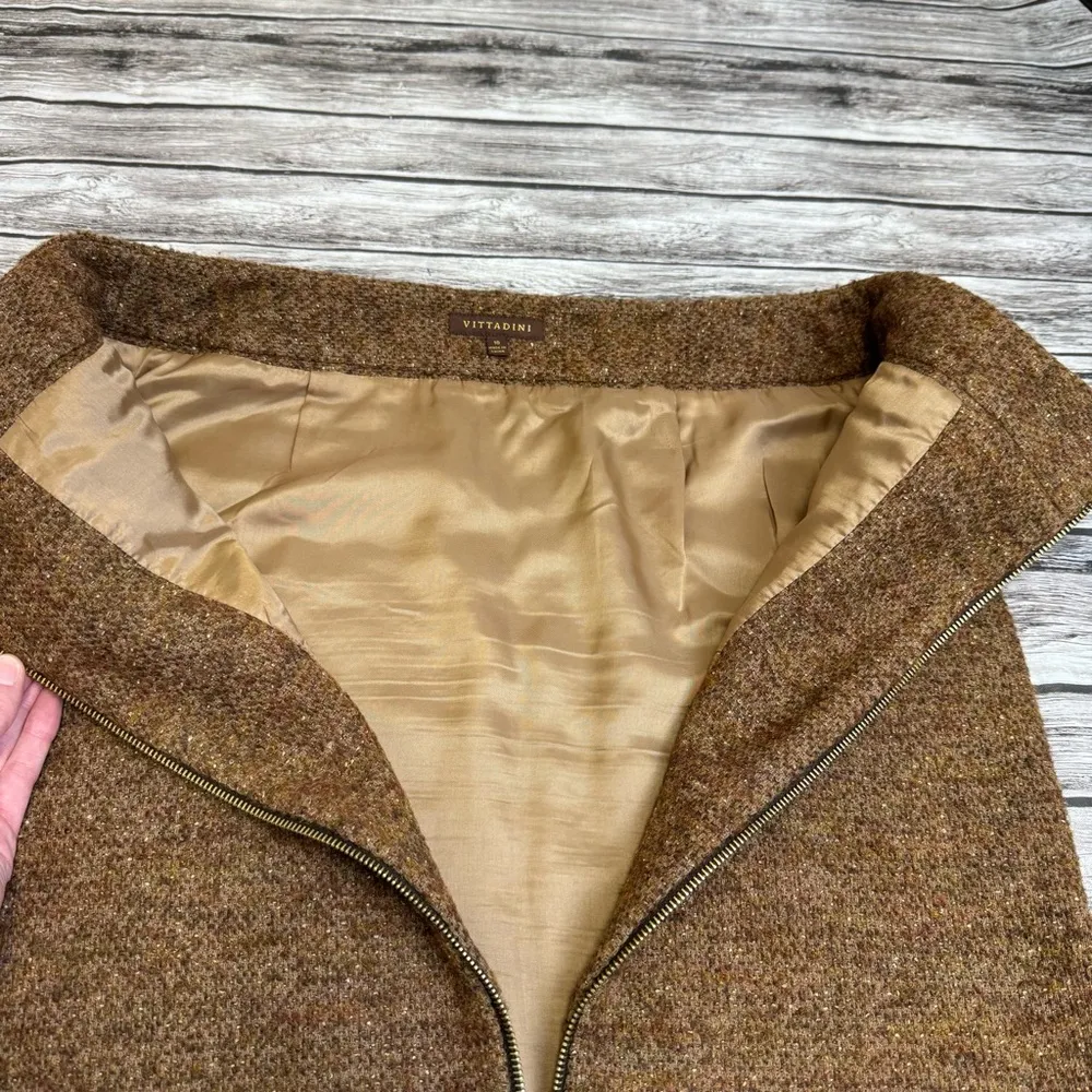 Vittadini Women's Wool Boucle Woven Tweed Skirt 10 Gold Brown Yellow Full Zipper - Image 6