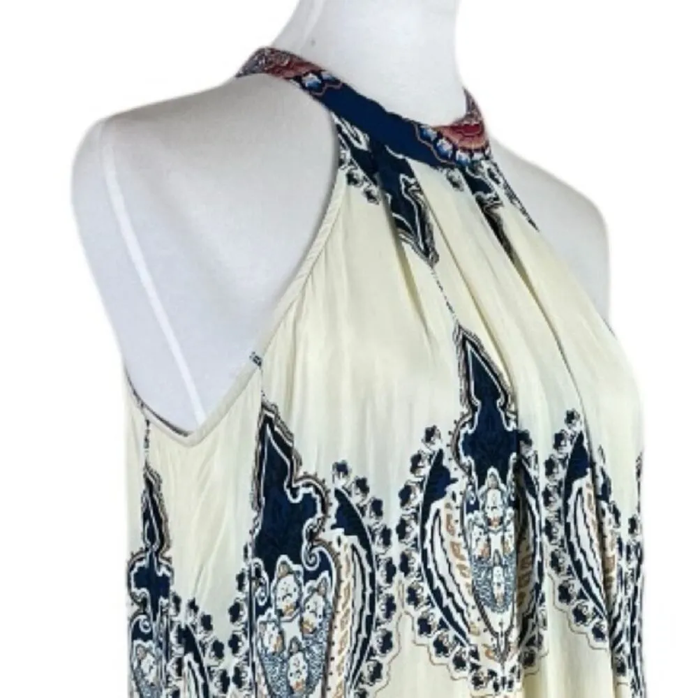 Jaase Boho Halter Tie Neck Swing Dress Cream Blue Multi Women’s Size Small - Image 6
