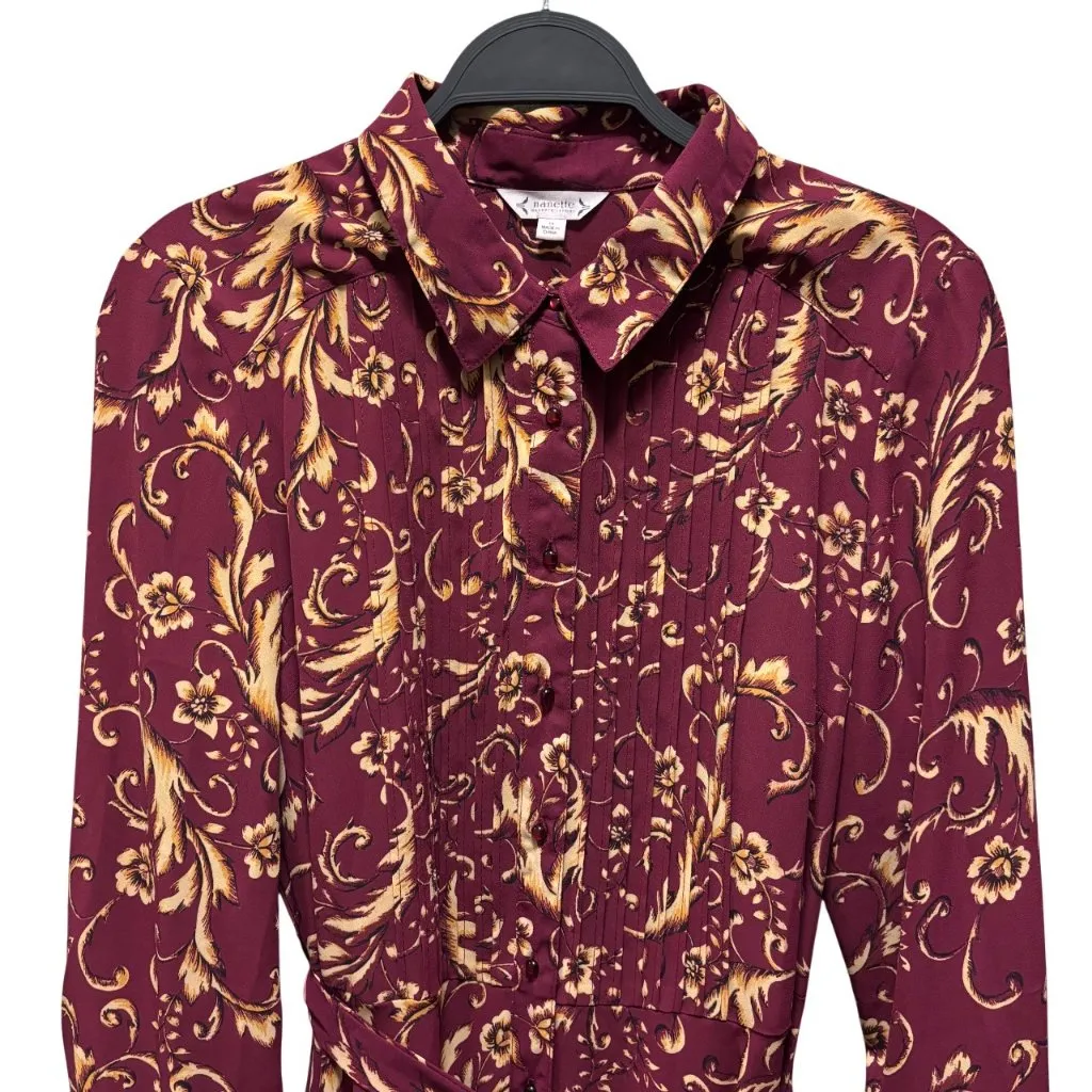 Nanette Lepore Burgundy Floral Button-Down Midi Dress Size 10 - Image 5