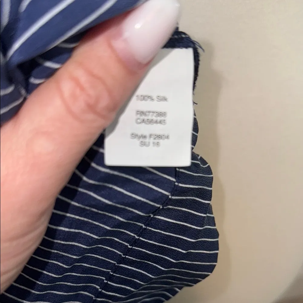 Madewell Blue Pinstripe off Shoulder Silk Balcony Shirt Top Women's Small - Image 3