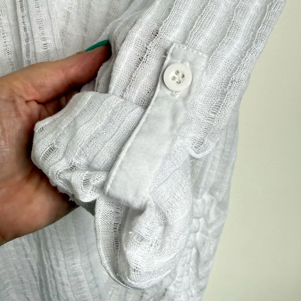 Billabong Sheer White Swim Coverup w/ Hood Size Small Roll Tab Sleeves Ruching - Image 10