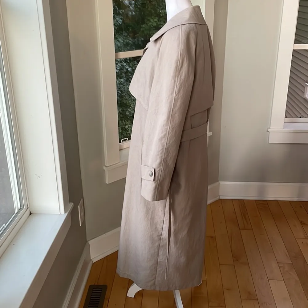 Vintage J&H Fashions Taupe Beige Full Length Trench Coat Wool Plaid Flannel Gray Size 12 - Image 4