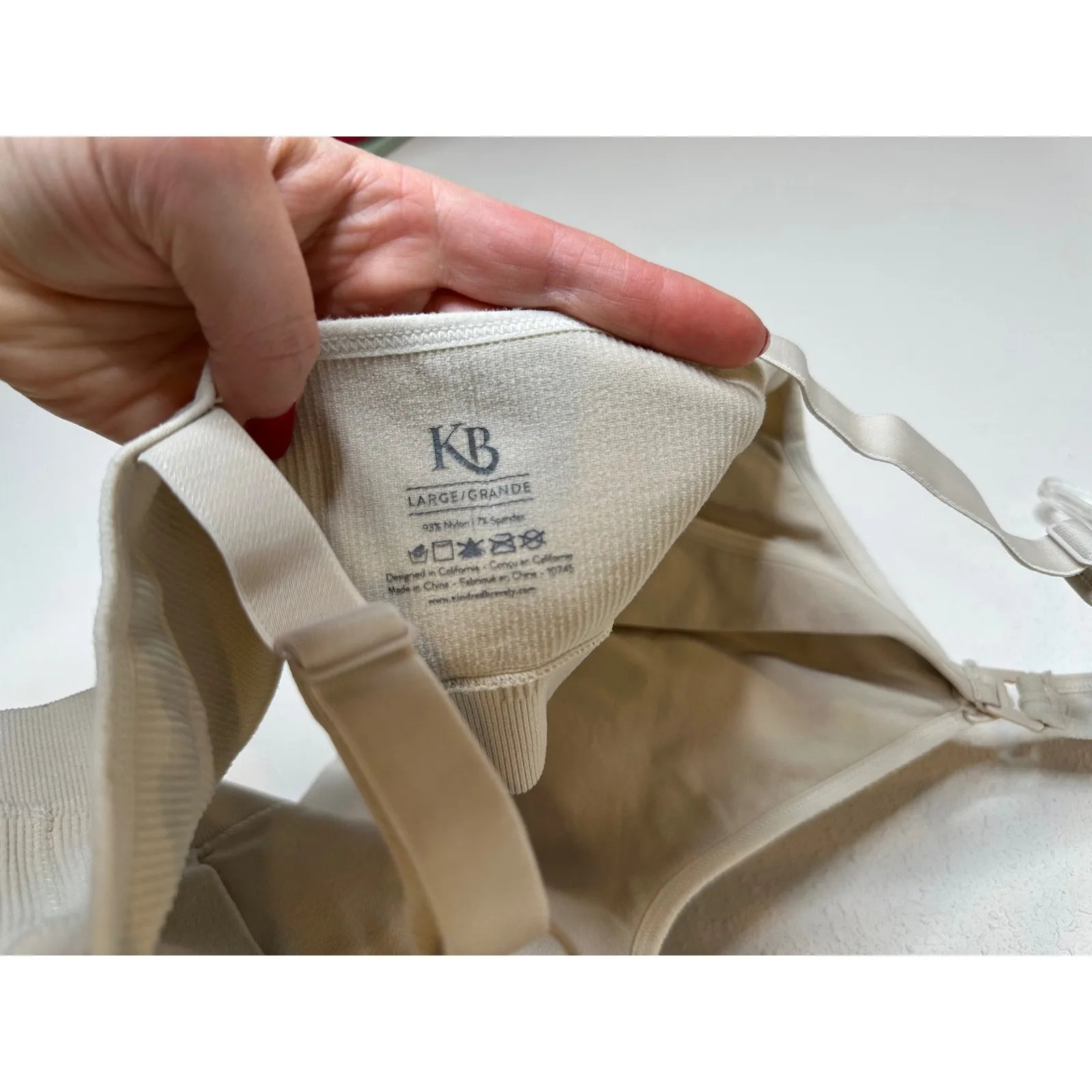 KB Womens Ribbed Seamless Comfort Bralette Beige Lounge Support Large Tan - Image 2