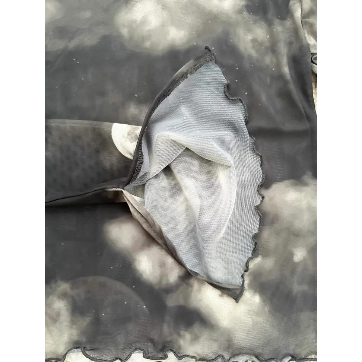 Noisy May Luna Sheer Lettuce Edge Long Sleeve Top Moon Print Black NWT Size XS - Image 6