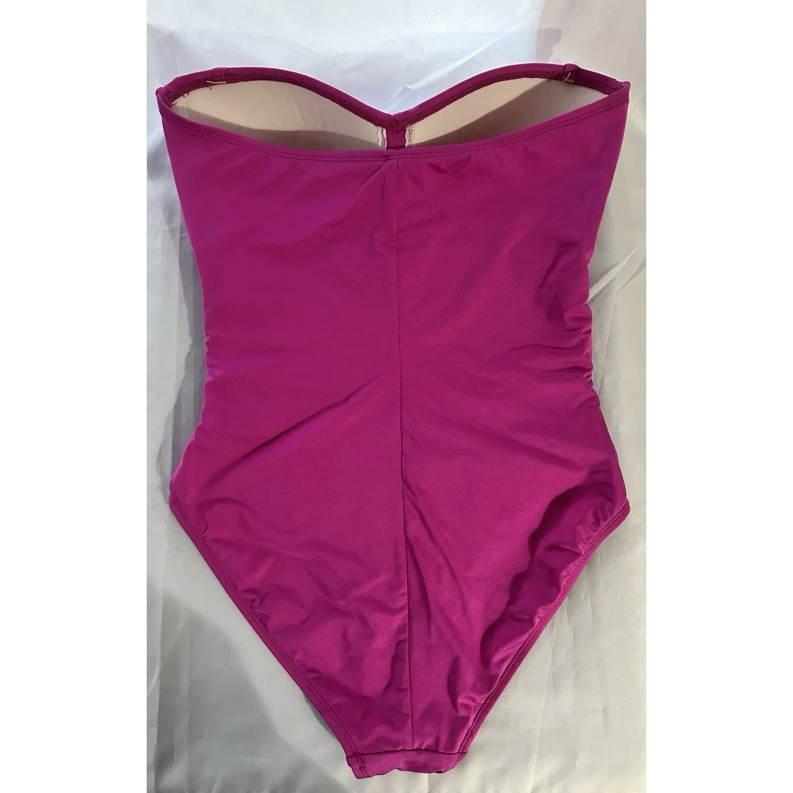2 Bamboo Swimsuit 1PC Pink Ruched Bandeau Halter Strap Padded Bra Size 10 NWT - Image 6