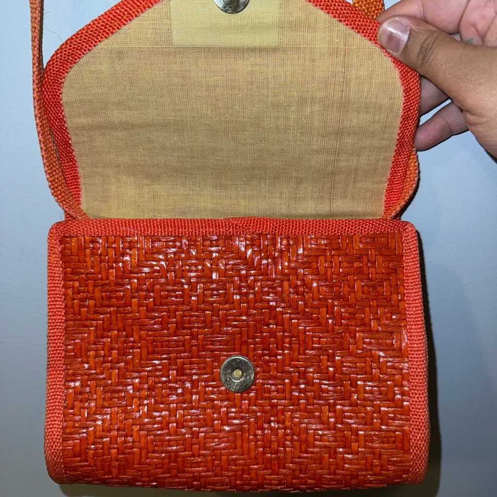 Calypso Bermuda Made in Italy Straw Wicker Red Orange Purse Vintage‎ K - Image 8
