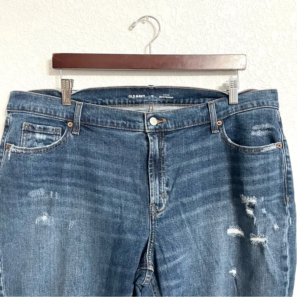 Old Navy Womens Jeans Denim Blue Mid Rise Boyfriend DistressedSize 18 - Image 3