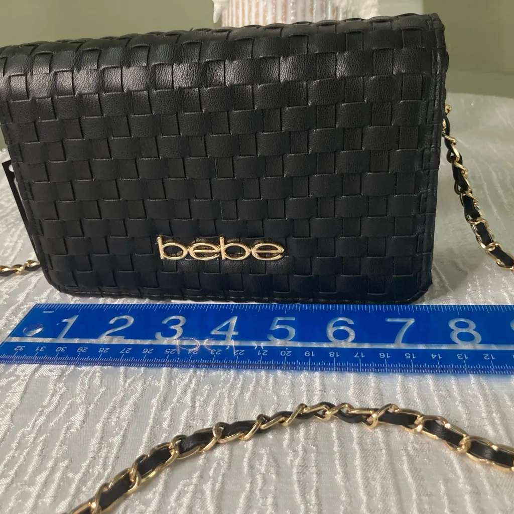 Bebe Black Woven Mini Shoulder Bag Clutch with Gold Chain NWT - Image 4