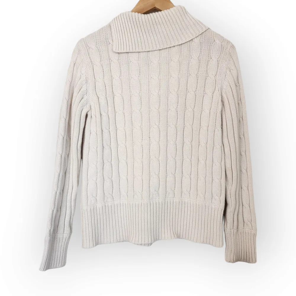 Liz Claiborne White Asymmetrical Mock Neck Cable Knit Sweater M - Image 5