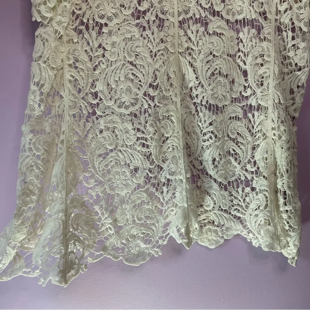 Cato White Lace Eyelet Cotton Boho Swim Cover Short Sleeve Blouse Size 22/24W - Image 4