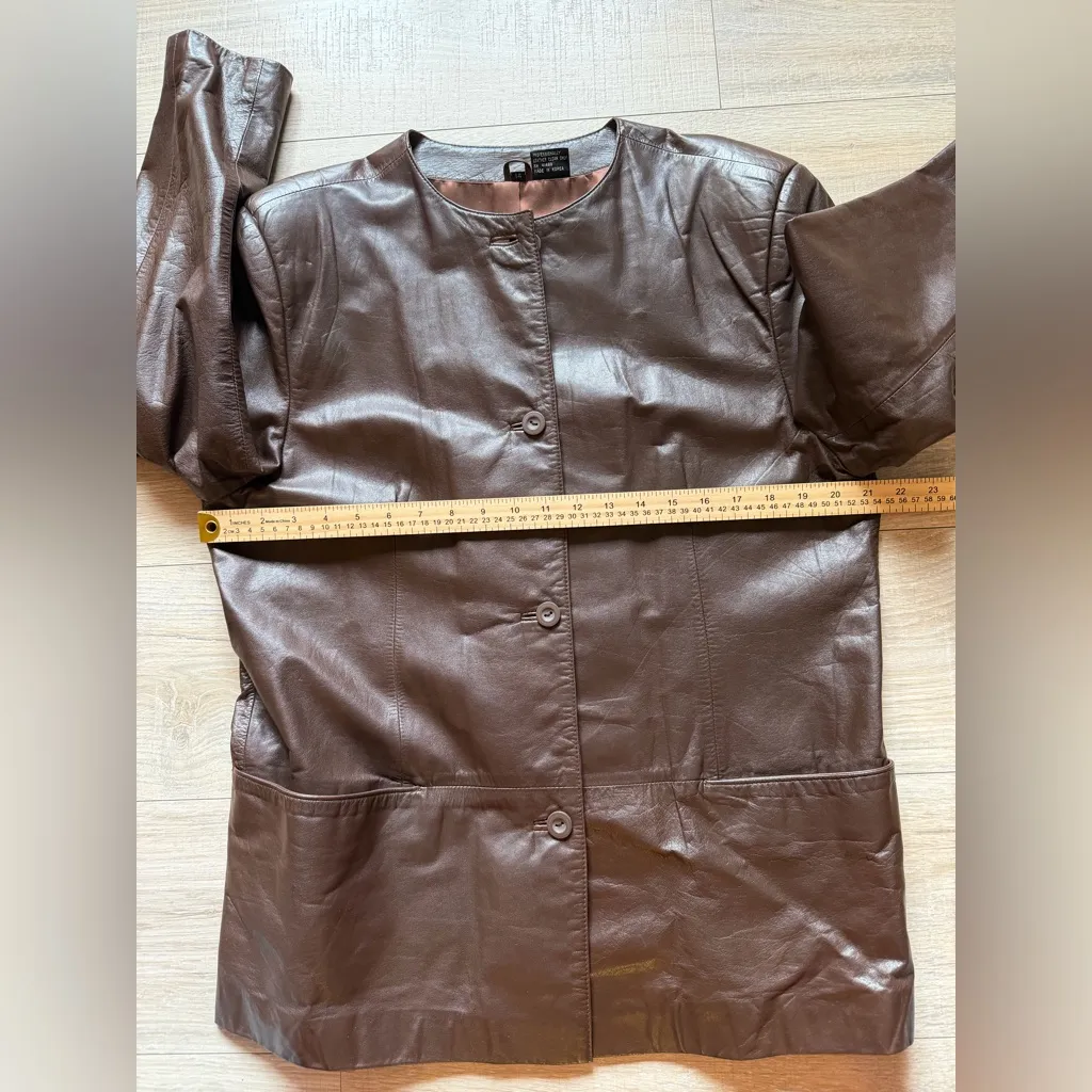 Tofi Women’s Brown Genuine Leather Button Front Jacket Size 14 - Image 11