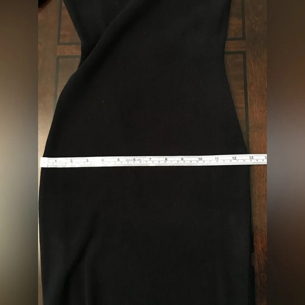 Unique Vintage Retro Style Black Wiggle Midi Dress w/ Cross Back Detail Sz M - Image 6