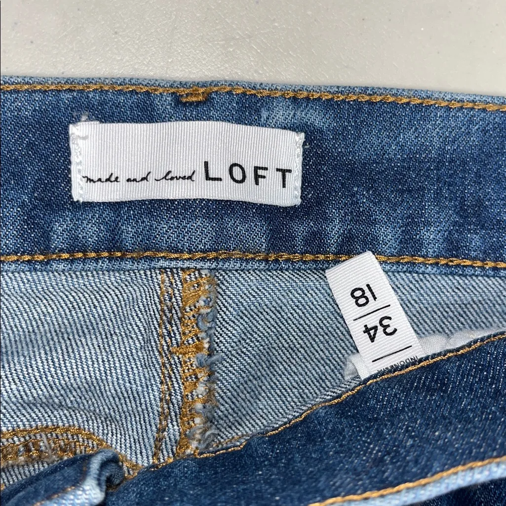 LOFT Ann Taylor Size 34/18 Blue Denim 5.5” Inseam Fray Hem Jean Shorts - Image 3