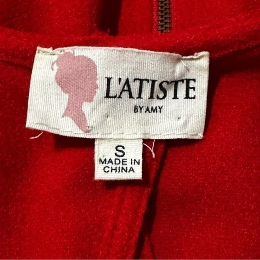 L’Atiste by Amy Women’s Size S Red Crepe Plunging Beaded Neck Mini Dress - Image 5